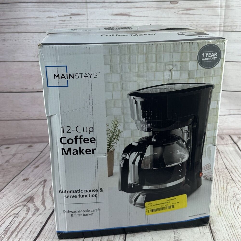 Mainstays 12 Cup Coffee Maker Black Drip Brewer Glass Carafe